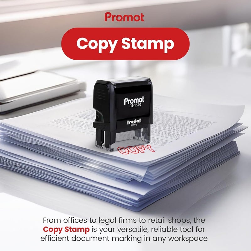 Promot Copy Self Inking Rubber Stamp - Refillable Copy Stamper - Business, Bookkeeping, Ordering, Accounting, Work, Office Stamps - Red Ink - Image 2